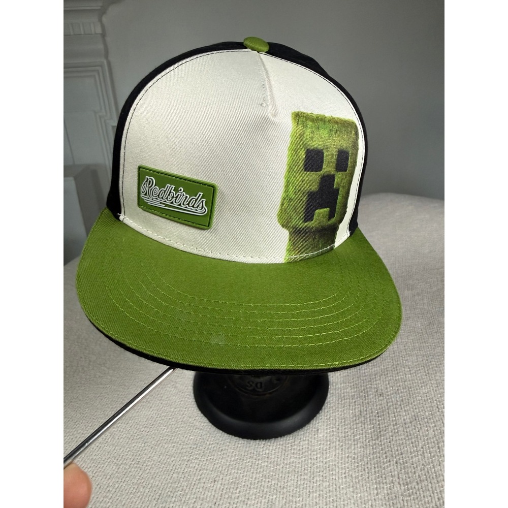 Minecraft Movie Snapback Hat OS Green Black Creeper Redbirds Cap
